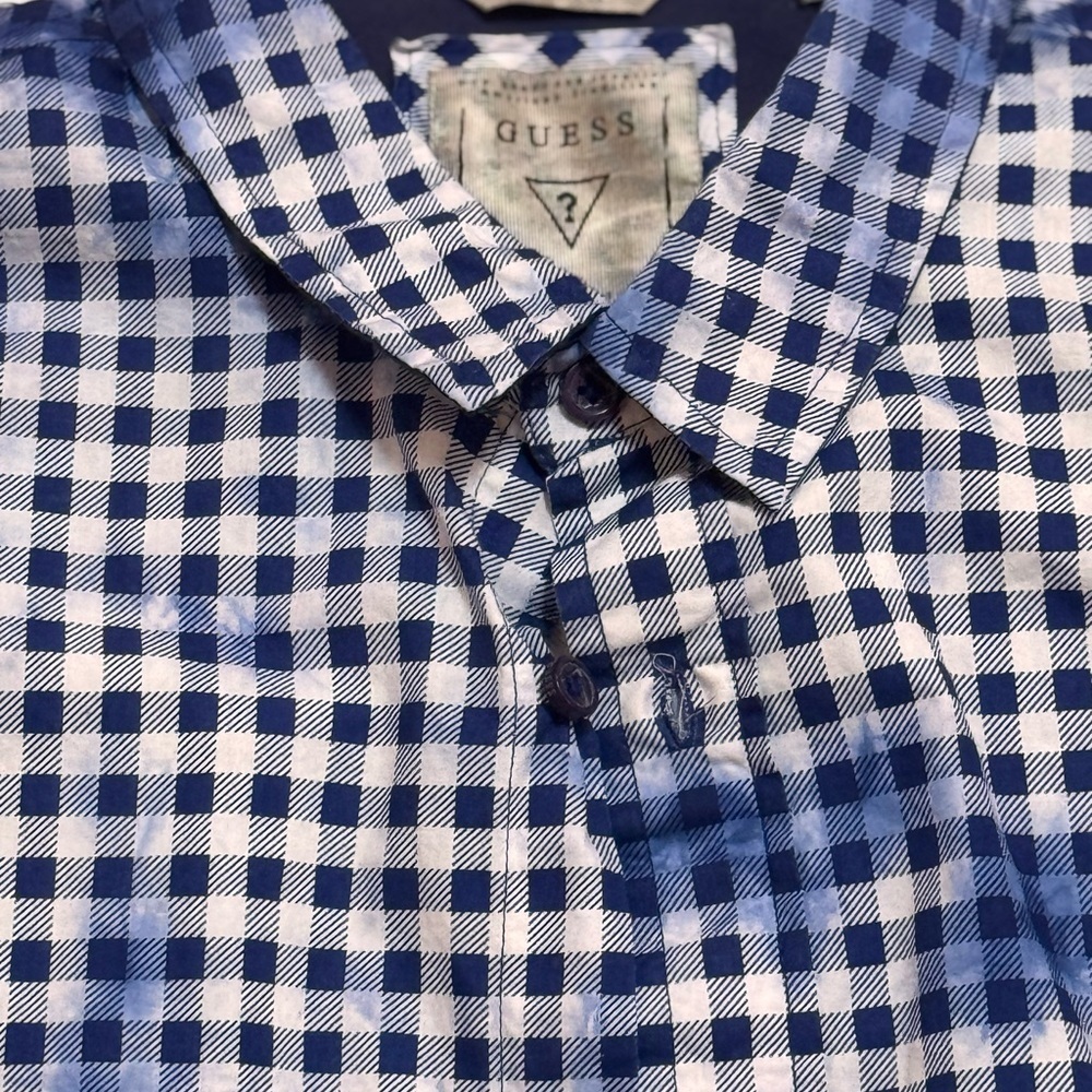 Guess Dillon Blue and White Checkered Short Sleeve Shirt - Picture 2 of 4